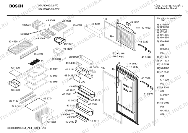 Схема №3 KSU30643 с изображением Дверь для холодильной камеры Bosch 00241903