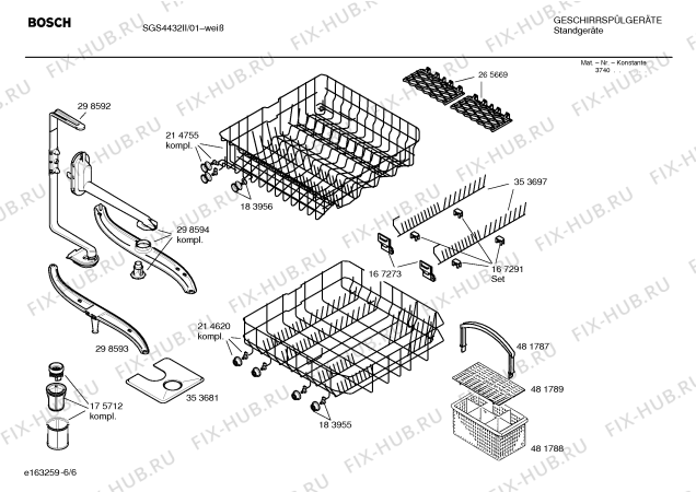 Взрыв-схема посудомоечной машины Bosch SGS4432II AQUAVIGIL - Схема узла 06