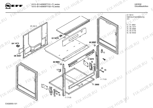 Схема №4 B1140W0FF 1015 с изображением Инструкция по эксплуатации для электропечи Bosch 00515610