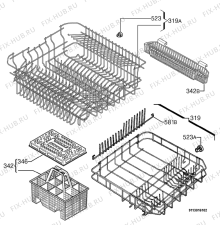 Взрыв-схема посудомоечной машины Electrolux ESF6124X - Схема узла Basket 160