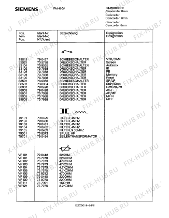 Схема №22 FA146G4 с изображением Кронштейн для видеоэлектроники Siemens 00757415