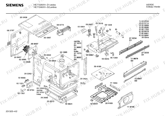 Взрыв-схема плиты (духовки) Siemens HE77240 - Схема узла 02