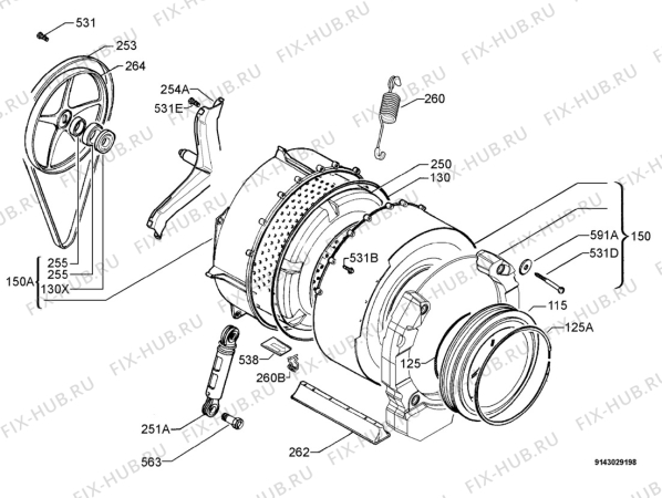 Взрыв-схема стиральной машины Electrolux EWF1427 - Схема узла Functional parts 267