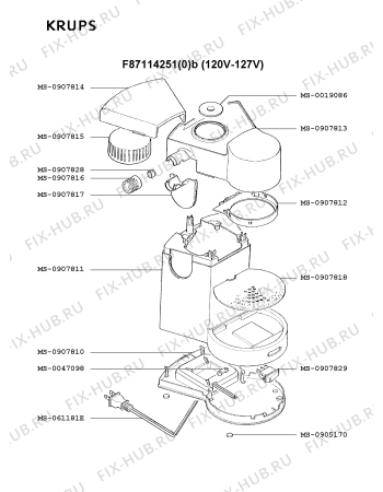 Взрыв-схема кофеварки (кофемашины) Krups F8714251(0) - Схема узла 3P001847.1P3