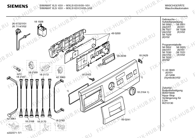 Схема №5 WXLS1031II SIWAMAT XLS1031 с изображением Таблица программ для стиральной машины Siemens 00585952