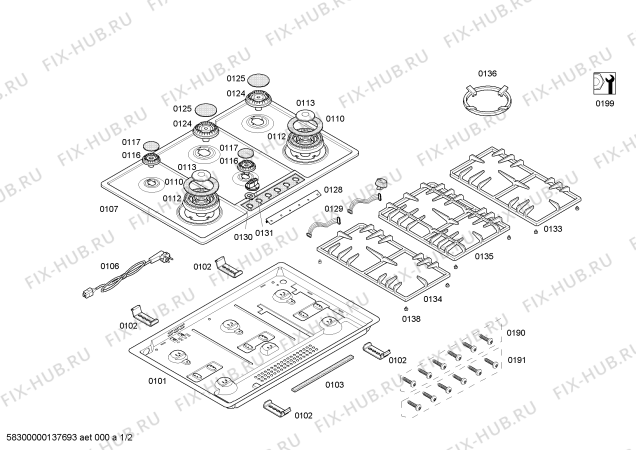 Схема №2 T29R8N0AU ENC.T29R8N0AU 4G+2W NE90F с изображением Горелка для плиты (духовки) Bosch 00609855