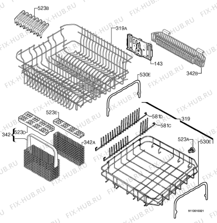 Взрыв-схема посудомоечной машины Zanussi DE6954 - Схема узла Basket 160