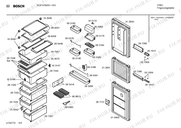 Взрыв-схема холодильника Bosch KGF3700 - Схема узла 02