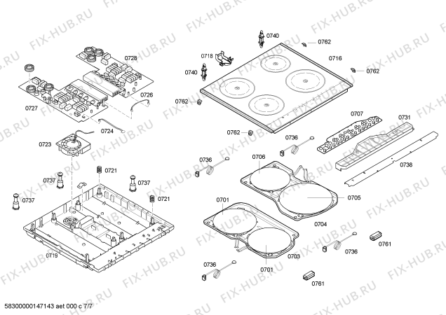 Взрыв-схема плиты (духовки) Siemens HC748530X - Схема узла 07