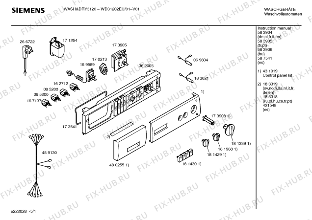 Схема №5 WD31202EU WASH&DRY3120 с изображением Панель управления для стиральной машины Bosch 00431919