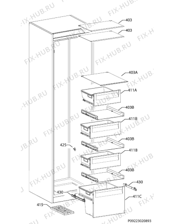 Взрыв-схема холодильника Electrolux EUE2634MHW - Схема узла Internal parts