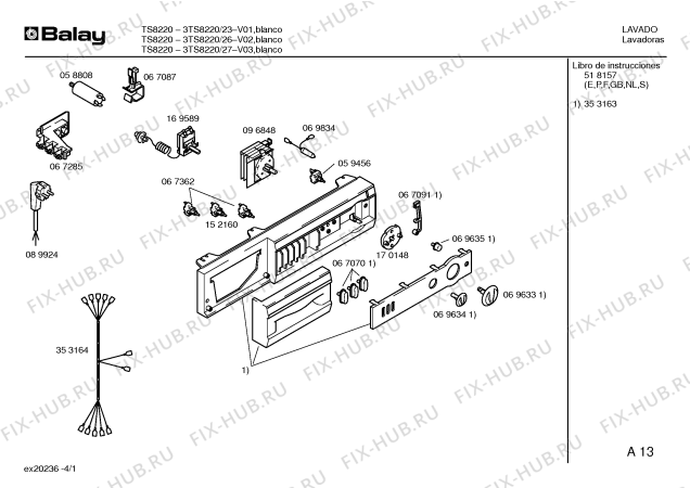 Схема №3 3TS8220 с изображением Кабель для стиральной машины Bosch 00353164