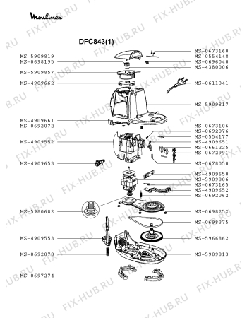 Взрыв-схема кухонного комбайна Moulinex DFC843(1) - Схема узла FP002604.3P3