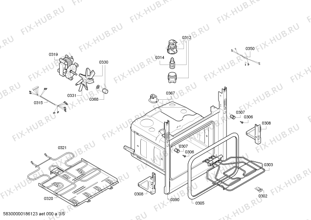 Взрыв-схема плиты (духовки) Bosch HBG23B360R H.BO.NP.L2D.IN.GLASS.B3a.N.E0_C/// - Схема узла 03