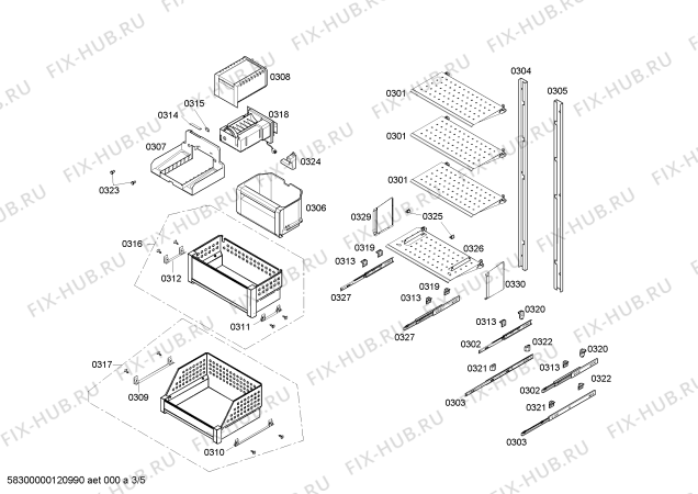 Схема №5 FIN24P30 с изображением Поднос для холодильника Bosch 00663008