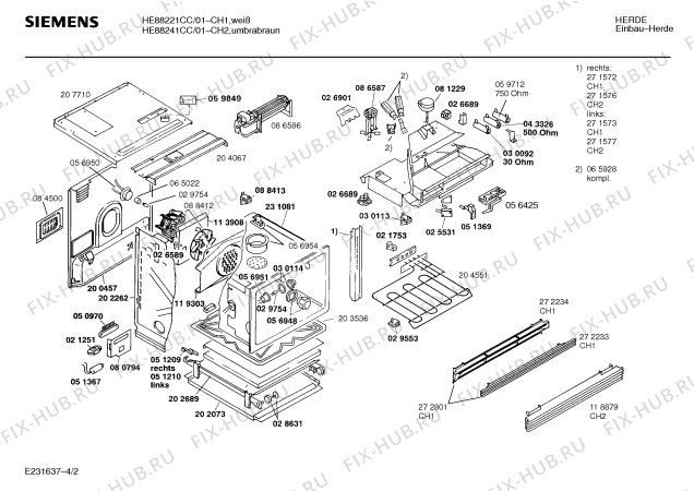 Взрыв-схема плиты (духовки) Siemens HE88241CC - Схема узла 02