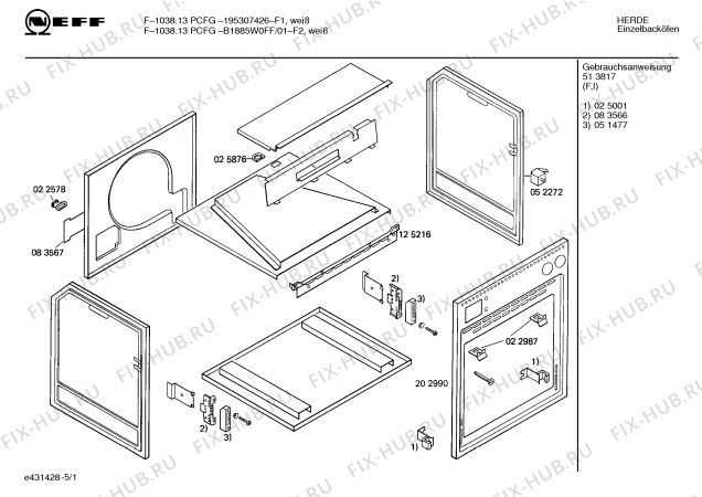 Схема №5 195307426 F-1038.11PCFG с изображением Ручка для плиты (духовки) Bosch 00027345