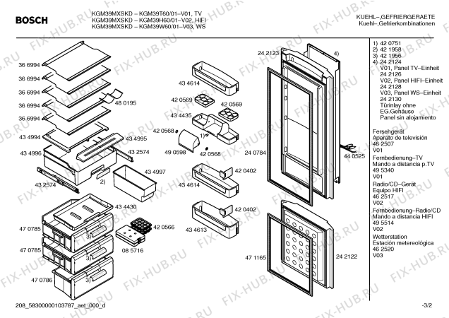 Взрыв-схема холодильника Bosch KGM39T60 KGM39MXSKD - Схема узла 02