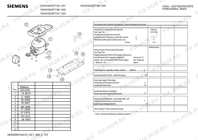 Схема №3 KS42V623FF с изображением Инструкция по эксплуатации для холодильной камеры Siemens 00591369