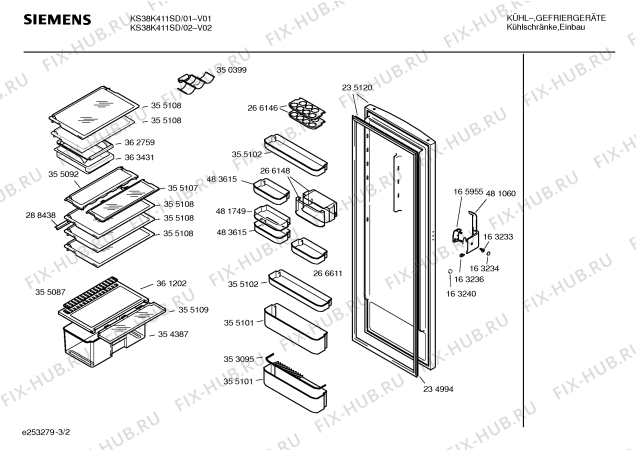 Взрыв-схема холодильника Siemens KS38K411SD - Схема узла 02