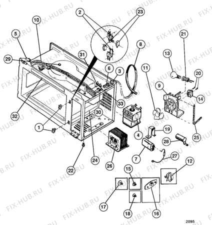 Взрыв-схема микроволновой печи Unknown ZM2330W - Схема узла H40 Magnetron, fan, (General section) B