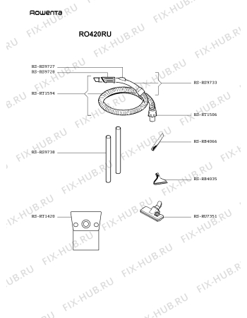 Взрыв-схема пылесоса Rowenta RO420RU - Схема узла MP000671.8P2