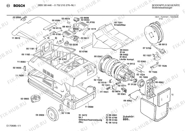 Схема №1 0752210276 BBS581446 с изображением Крышка для мини-пылесоса Bosch 00056584