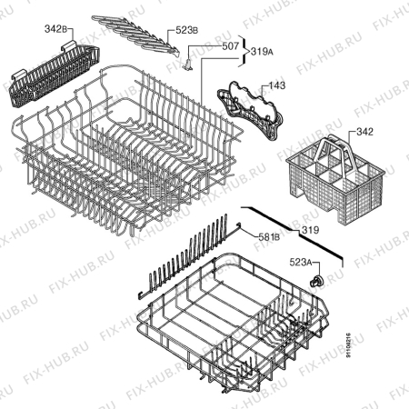 Взрыв-схема посудомоечной машины Elektro Helios DI8209 - Схема узла Basket 160