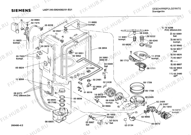 Взрыв-схема посудомоечной машины Siemens SN24302 - Схема узла 02