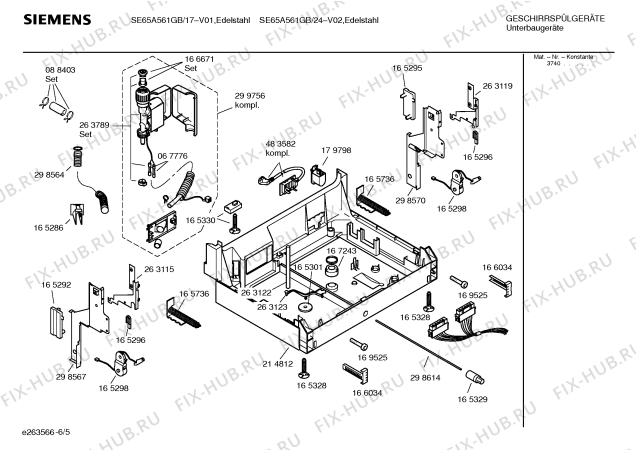 Взрыв-схема посудомоечной машины Siemens SE65A561GB - Схема узла 05