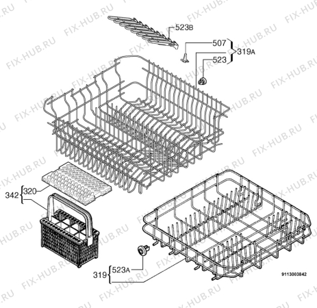 Взрыв-схема посудомоечной машины Juno JSI3360W - Схема узла Basket 160