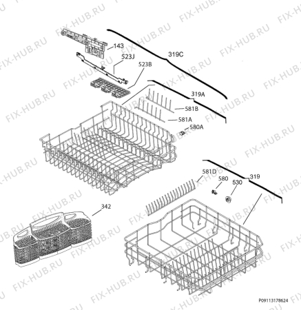 Взрыв-схема посудомоечной машины Frigidaire Gallery FGCD2456QB1B - Схема узла Basket 160