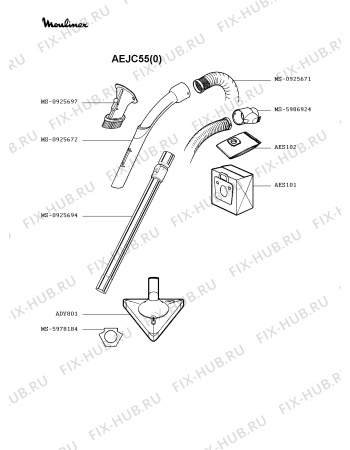 Взрыв-схема пылесоса Moulinex AEJC55(0) - Схема узла CP002283.6P2