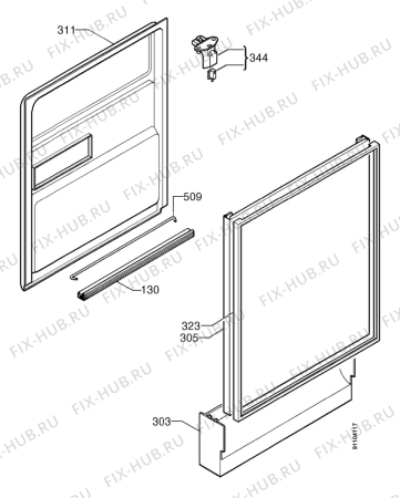 Взрыв-схема посудомоечной машины Zanussi DW6826M - Схема узла Door 003