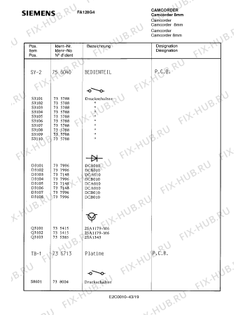 Схема №38 FA128G4 с изображением Пульт дистанционного управления для видеоэлектроники Siemens 00756053
