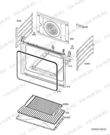 Взрыв-схема плиты (духовки) Aeg BEK351011M - Схема узла Oven