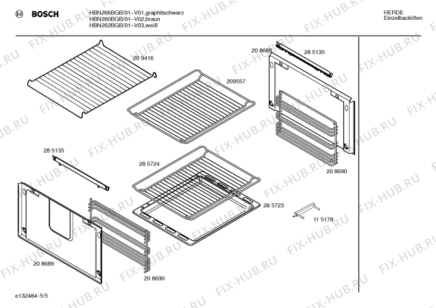Схема №5 HBN266BGB с изображением Инструкция по эксплуатации для плиты (духовки) Bosch 00520373