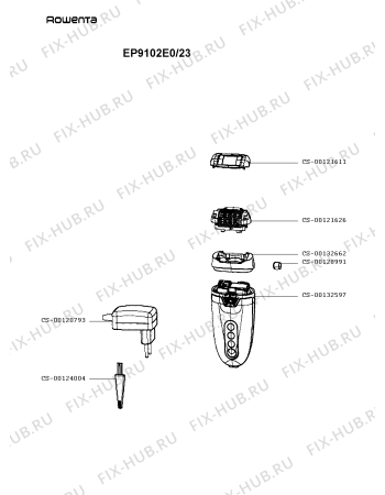 Схема №1 EP9102E0/23 с изображением Часть корпуса для электроэпилятора Rowenta CS-00132662