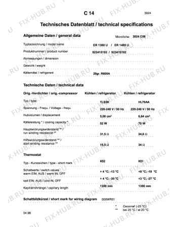 Взрыв-схема холодильника Unknown ER1480UGB - Схема узла Technical features