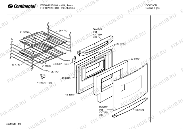 Взрыв-схема плиты (духовки) Continental FEF46J61EH GRAND PRIX I BRANCO EMB - Схема узла 02
