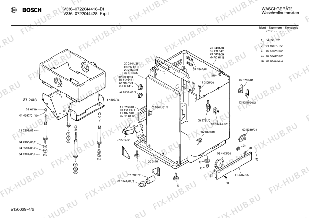 Взрыв-схема стиральной машины Bosch 0722044428 V336 - Схема узла 02