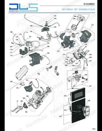 Взрыв-схема кофеварки (кофемашины) DELONGHI MAESTOSA  EPAM960.75.GLM - Схема узла 3