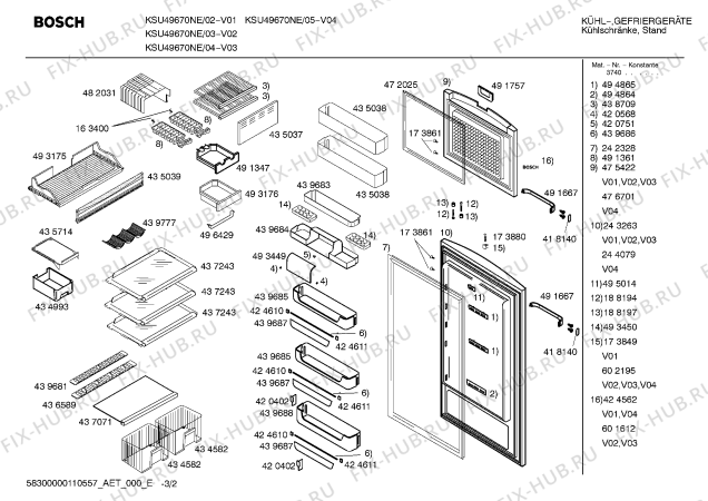 Схема №2 KSU49670NE с изображением Дверь для холодильника Bosch 00243263