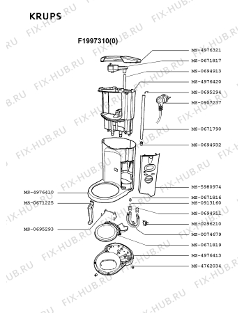 Взрыв-схема кофеварки (кофемашины) Krups F1997310(0) - Схема узла CP001520.4P2