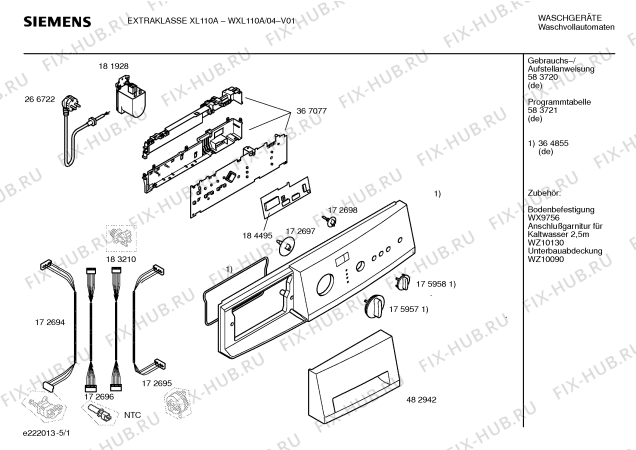 Схема №5 WXL131A EXTRAKLASSE XL 131 A с изображением Таблица программ для стиралки Siemens 00583721
