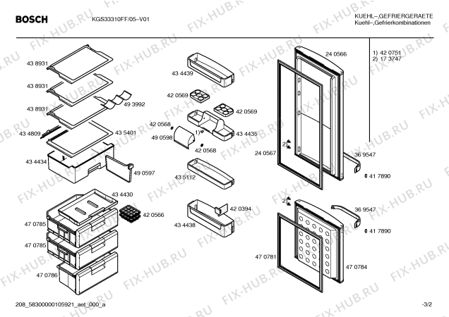 Схема №3 KGS33310FF с изображением Поднос для холодильника Bosch 00435112