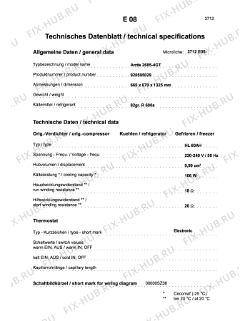 Взрыв-схема холодильника Aeg ARC2685-4GT - Схема узла Technical features