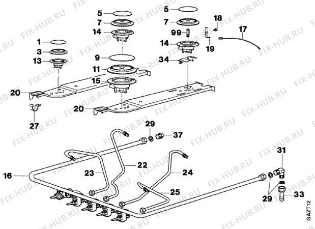 Взрыв-схема плиты (духовки) Zanussi ZC5420W1 - Схема узла Oven and Top functional parts