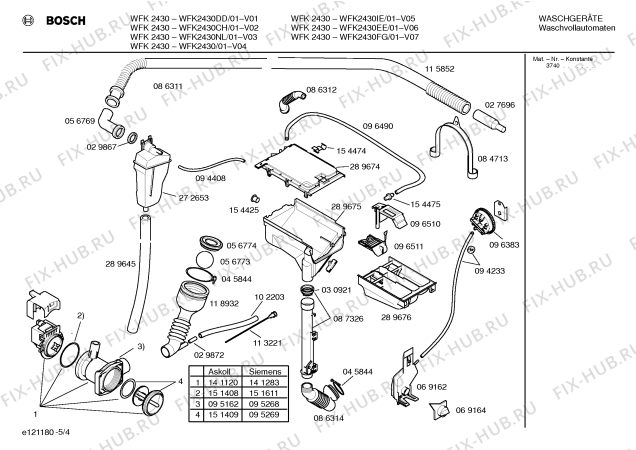 Схема №5 WFK2430IE WFK2430 с изображением Инструкция по эксплуатации для стиралки Bosch 00519057