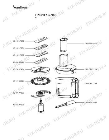 Взрыв-схема кухонного комбайна Moulinex FP321F10/700 - Схема узла DP004465.3P2